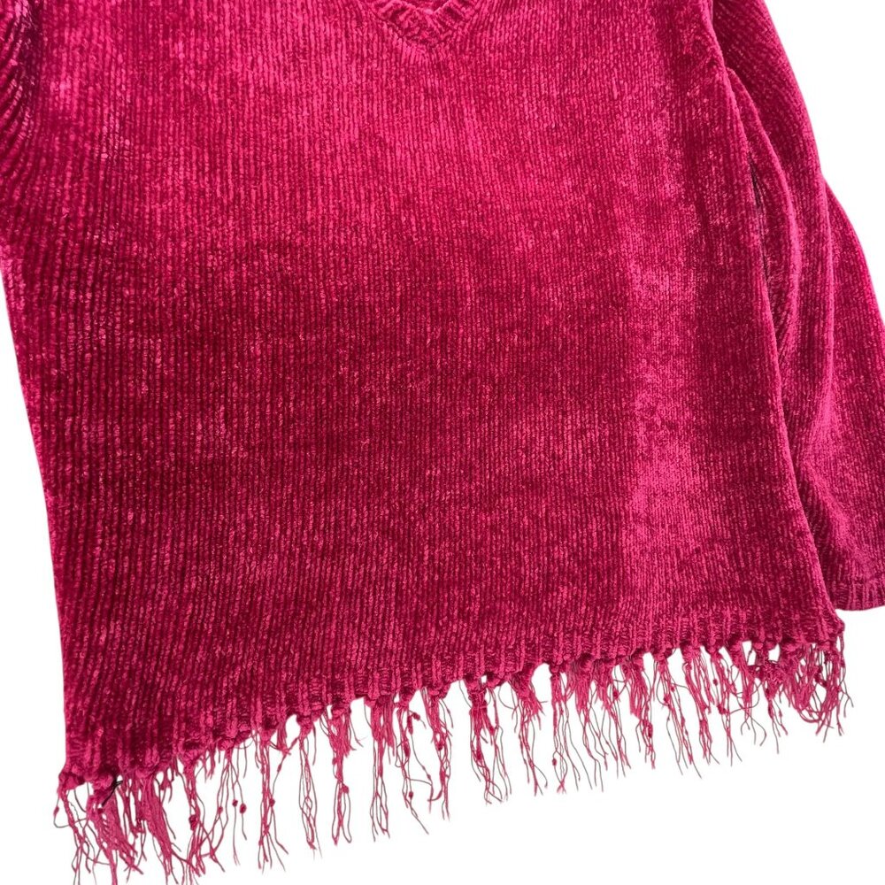 MHD Ladies Pink V Neck Fringe Hem Sweater Velour Large Soft Comfy Cozy Textured - Picture 3 of 12